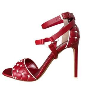 Valentino Garavani Rockstud Red Quilted Leather Ankle Strap Sandals 38